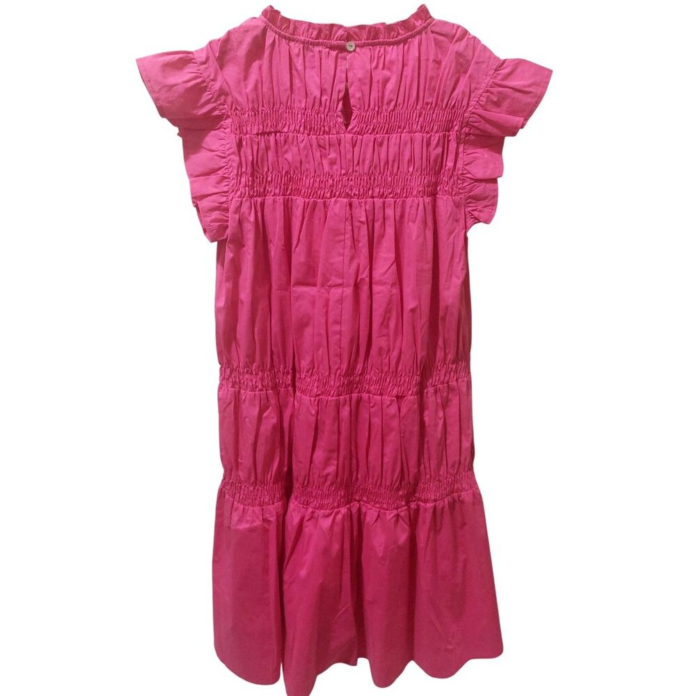 NWT Voy Pink Tiered Ruffle Mini Dress Short Sleeves Smocked Detail Size Small - Picture 5 of 8